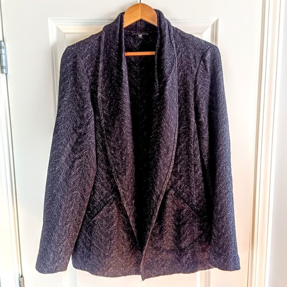 Eileen Fisher Black Textured Cotton Wool Open Jacket